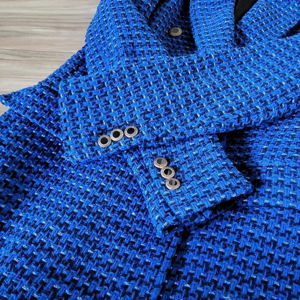 Zara Royal Blue Textured Double-Breasted Blazer - Picture 11 of 16